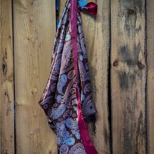 Elegant Paisley Silk Scarf with Red Accents